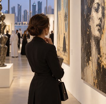 Visitante diante de uma obra